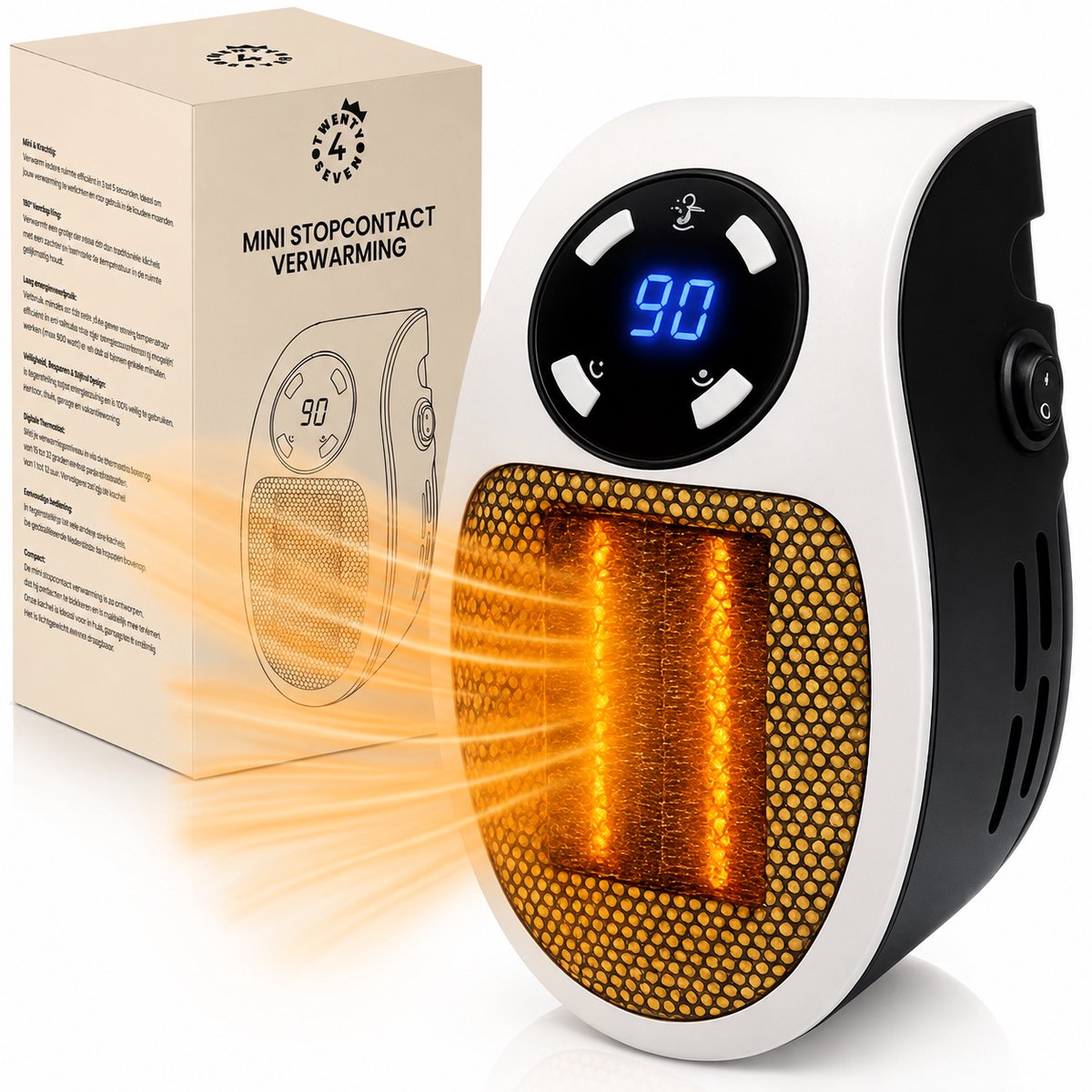 Twenty4seven® Stopcontact Verwarming Mini - Elektrische Ventilatorkachel 500W - Keramische Kachel & Heater - Voor Binnen - Niet Geschikt voor Belgische Penaarding