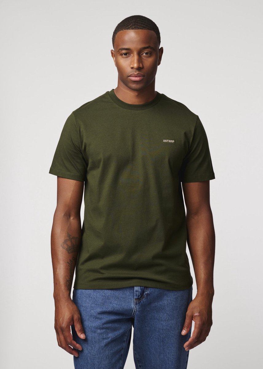 Antwrp T-shirt donkergroen met klein geborduurd logo voor heren - L (40)
