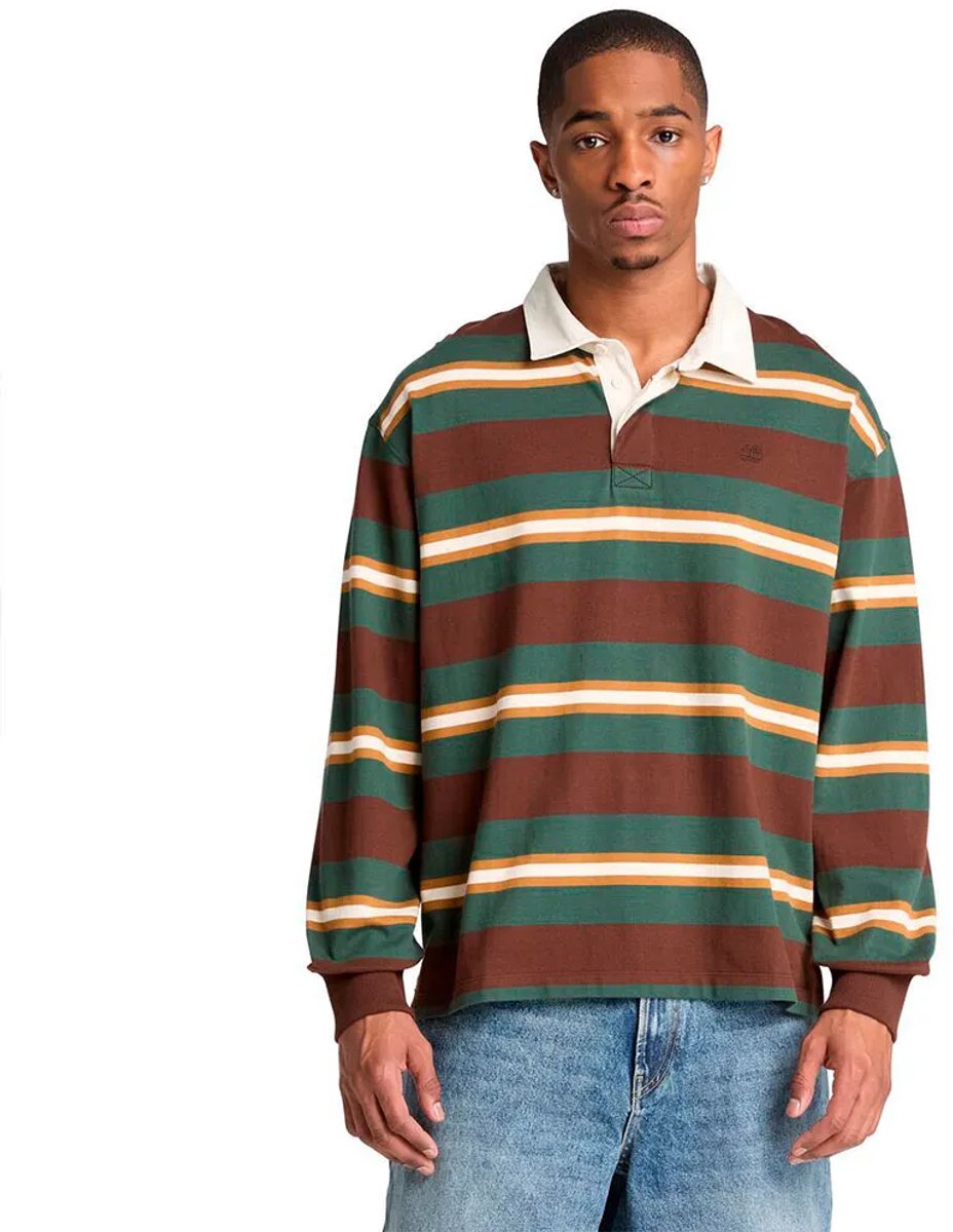 Timberland Striped Rugby Lange Mouw Poloshirt Veelkleurig M Man Chicory Coffe