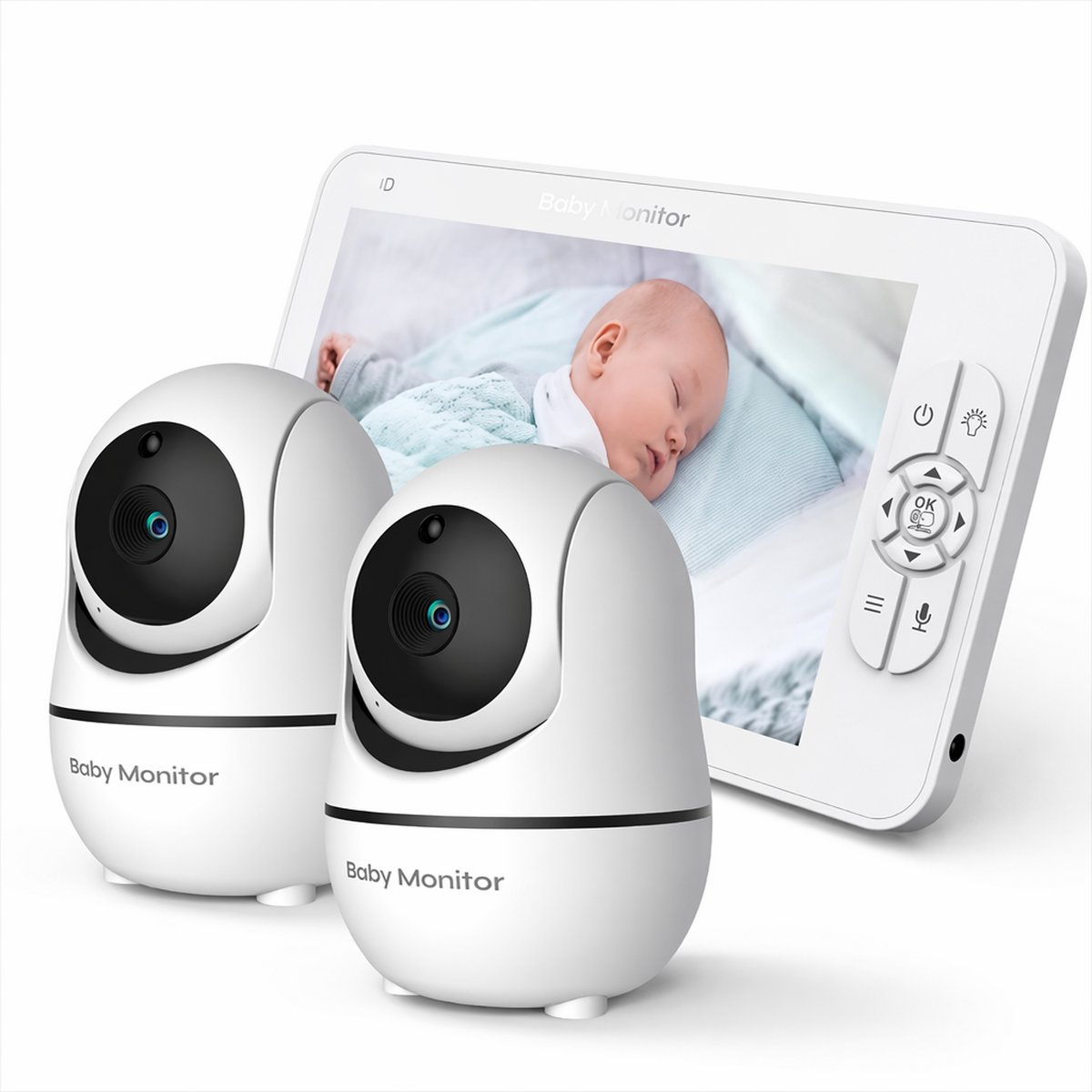 Nexeli NX-BC-72 Babyfoon met 2 Camera's – 7 Inch 1080P HD Monitor – Split Screen – 4x Zoom – Nachtzicht – Terugspreekfunctie – Pan & Tilt