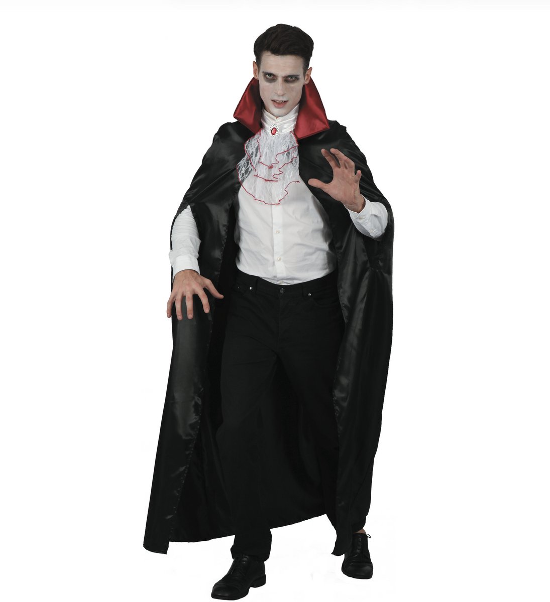 Joya Party® Vampier Kostuum Heren Accessoires | Vampier Cape met Rode Kraag & Jabot | Dracula Verkleedpak Man | Halloween Kostuum Mannen | Verkleedkleding | Maat M/L