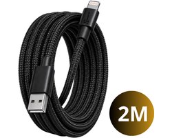 Belanor Lightning Kabel 2 Meter - USB A Oplaadkabel - Geschikt voor iPhone 14/13/12/11/X - Gevlochten - Zwart