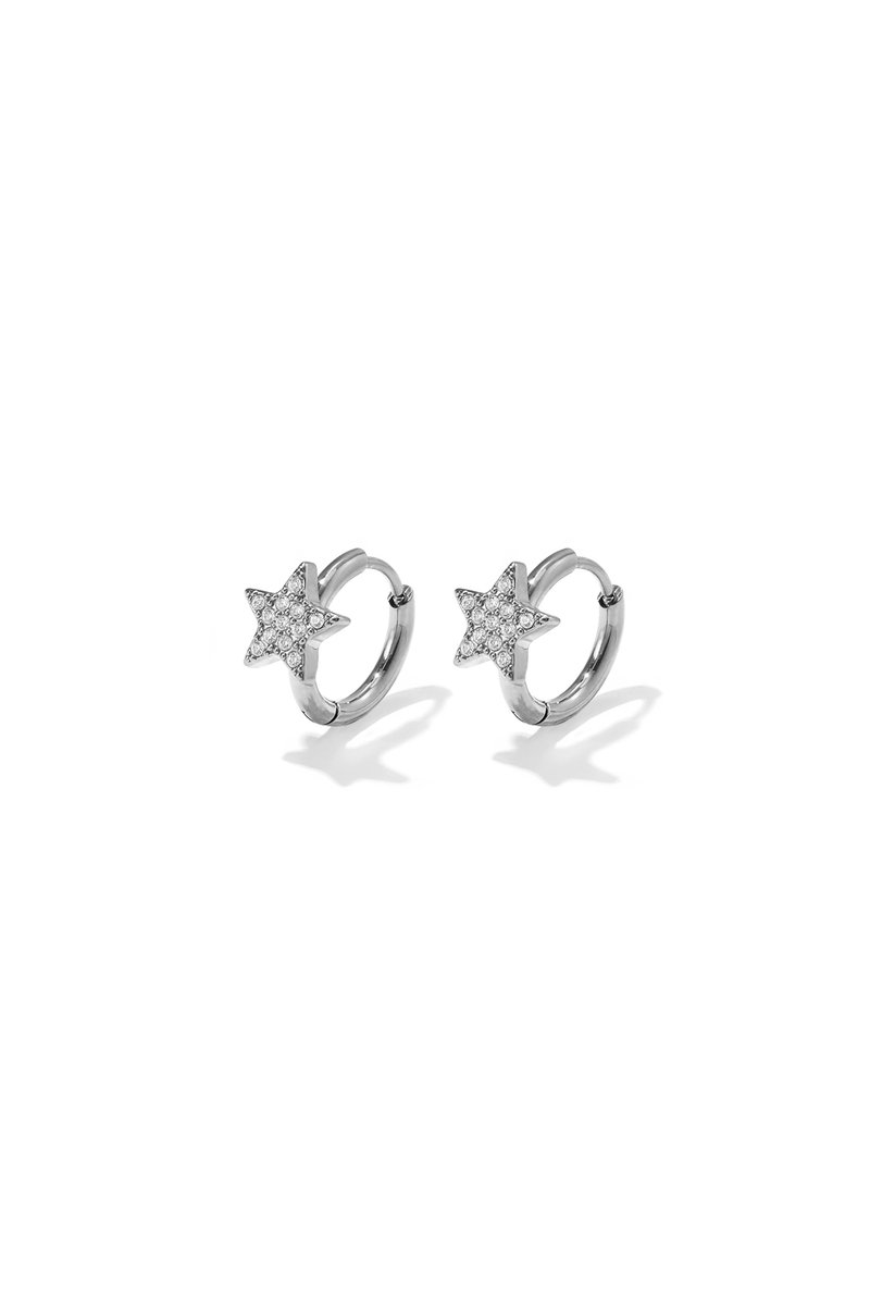 Nova - Oorringen met Sterren - Strass - Stainless Steel - - Zilver