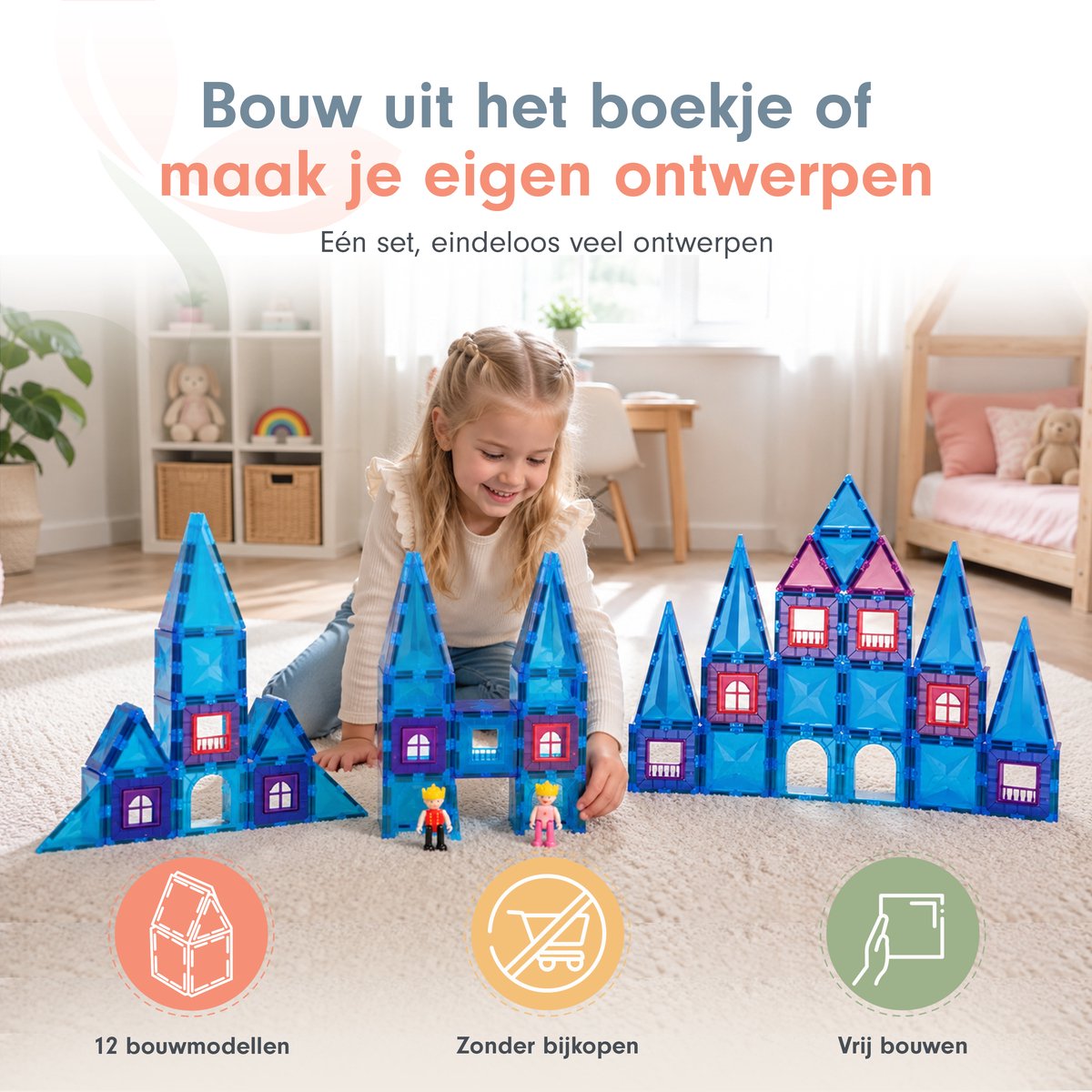 Magnetic tiles - Magnetische tegels - Magneet tegels - Travel set - Constructiespeelgoed - Met 2 Magna poppetjes - Bouwstenen Educatief mind montessori - Magneten speelgoed - 3, 4, 5, 6 jaar — afbeelding 2