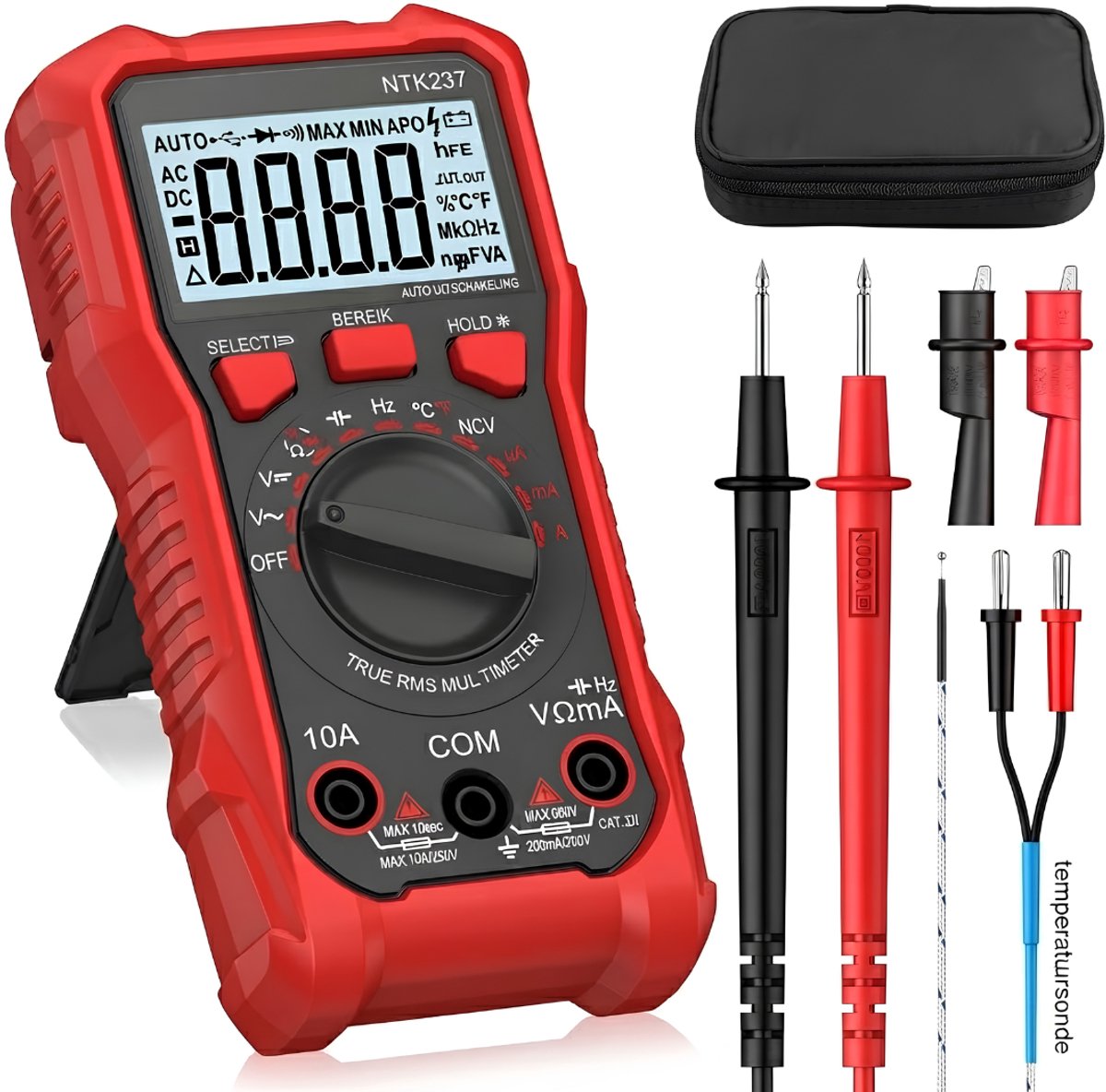 VALI® Multimeter - Multimeter Digitaal - Meetapparaat Met Krokodillenklem - Rood - 14cm x 7cm x 4cm