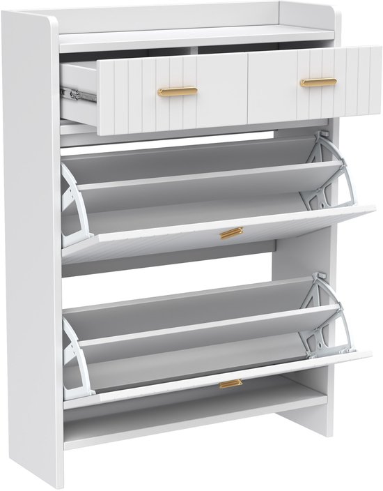 OKWISH Schoenenkast - Smal Model Met Klapvakken En Lade - Voor Hal En Entree - Wit - 75 X 24 X 108,5 Cm van okwish — afbeelding 5