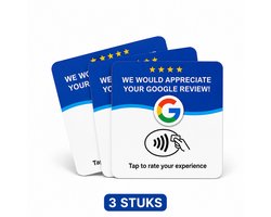 De Centrale Winkel Google Review NFC Kaart – Herprogrammeerbaar – Zelfklevend – PVC – 3 Stuks