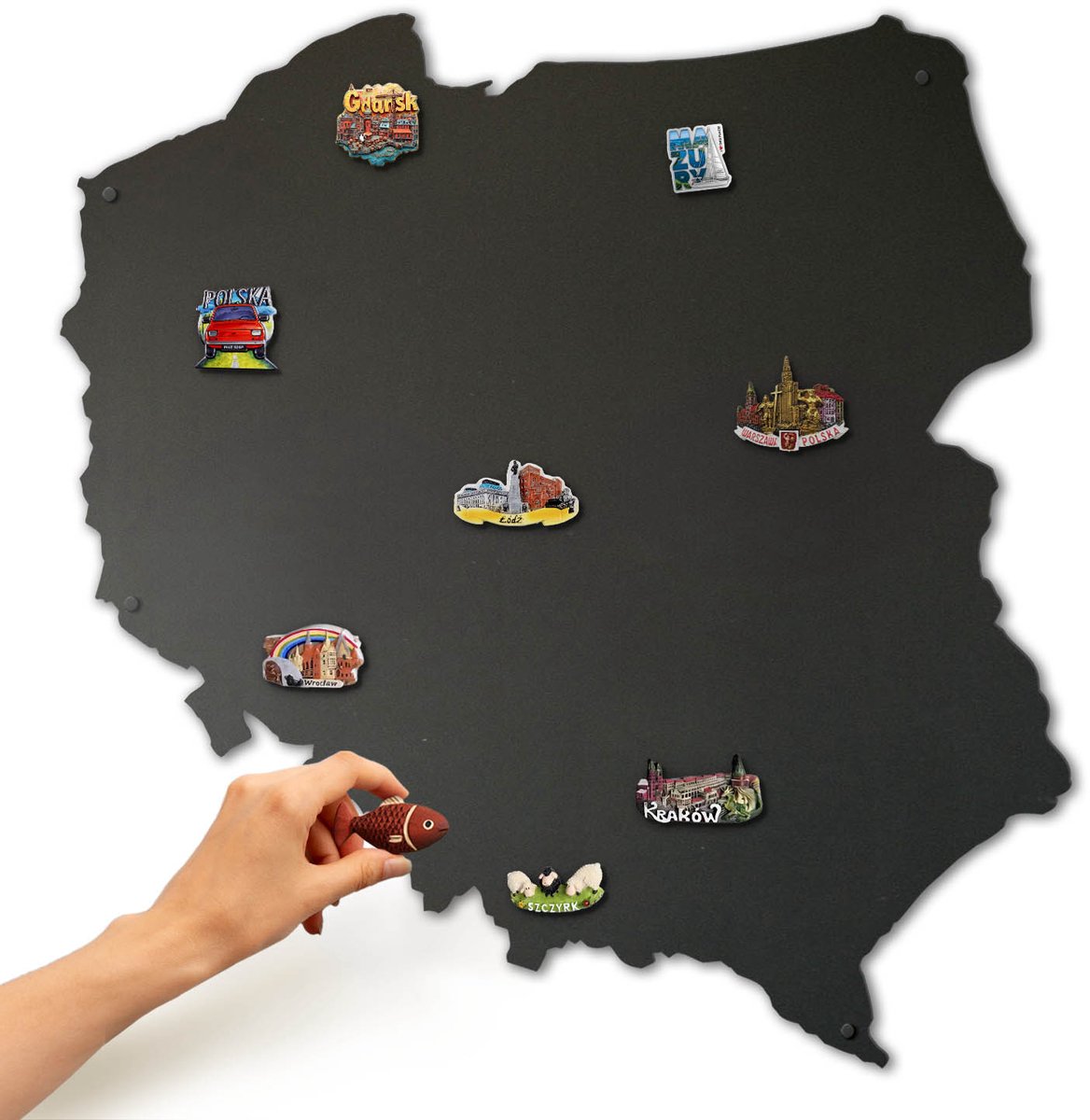 Tulup Magnetisch Wandbord in de Vorm van Polen - Zwart - Voor Souvenirmagneten - 74,5 x 73,5 cm