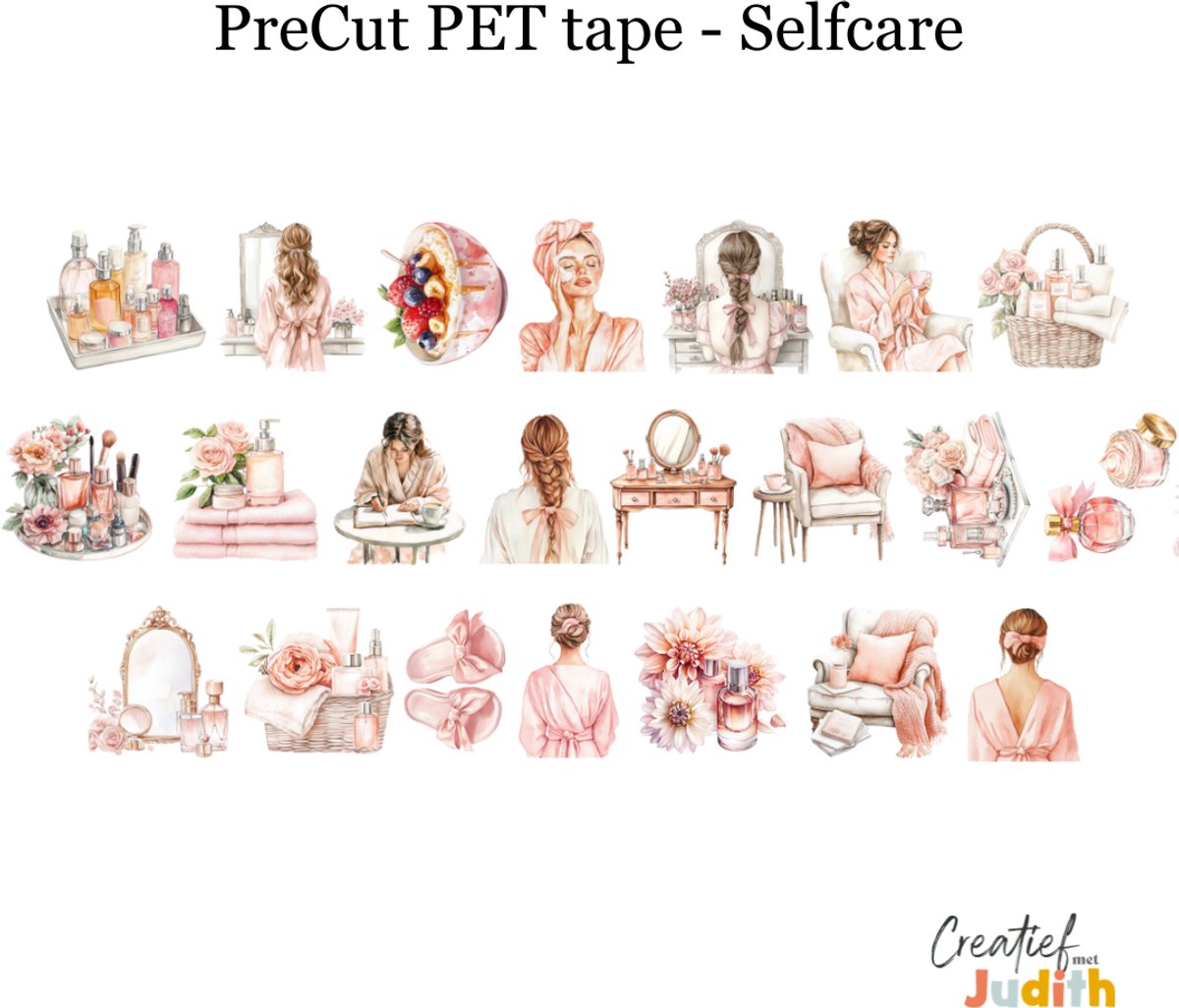 Bullet Journal Pet Tape Selfcare - Planner Agenda Stickers - parfum stickers - Transparante stickers 2mtr - Scrapbook stickers - Doorzichtige Deco stickers - Pre-cut stickers - volwassenen en kinderen