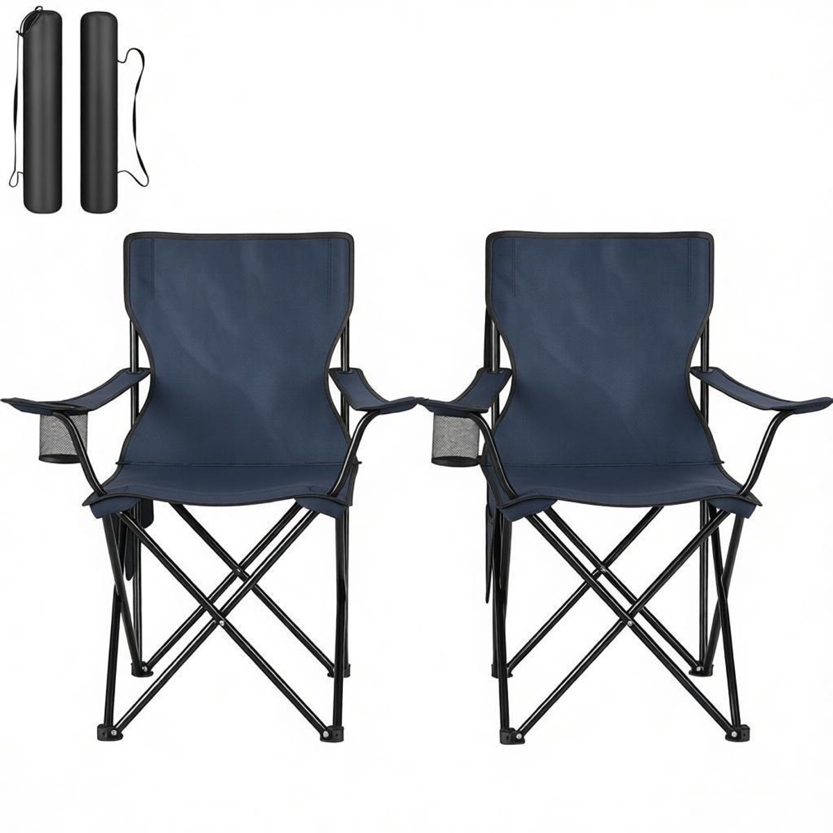 Opvouwbare vissersstoel - met bekerhager - met zijnetzak - Oxford doek - metalen houder - blauw