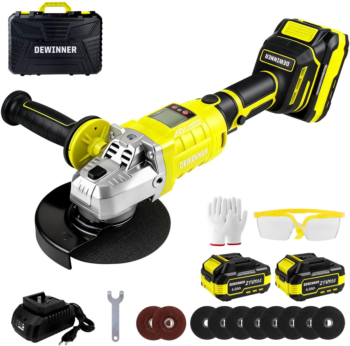 Accu Haakse Slijper 20V – 125 mm Slijptol – 8500 RPM – 3 Snelheden – 180° Draaibaar – Inclusief 2 Accu’s