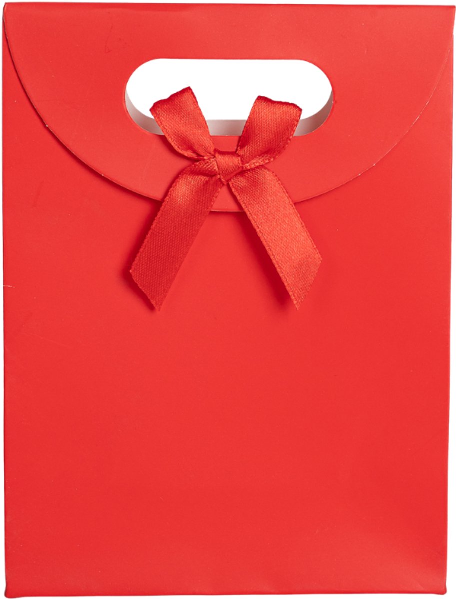 24x Luxe Papieren Draagtassen met Uitgesneden Handvat – Rood – 14x20x7cm – Cadeautas & Verpakkingstas