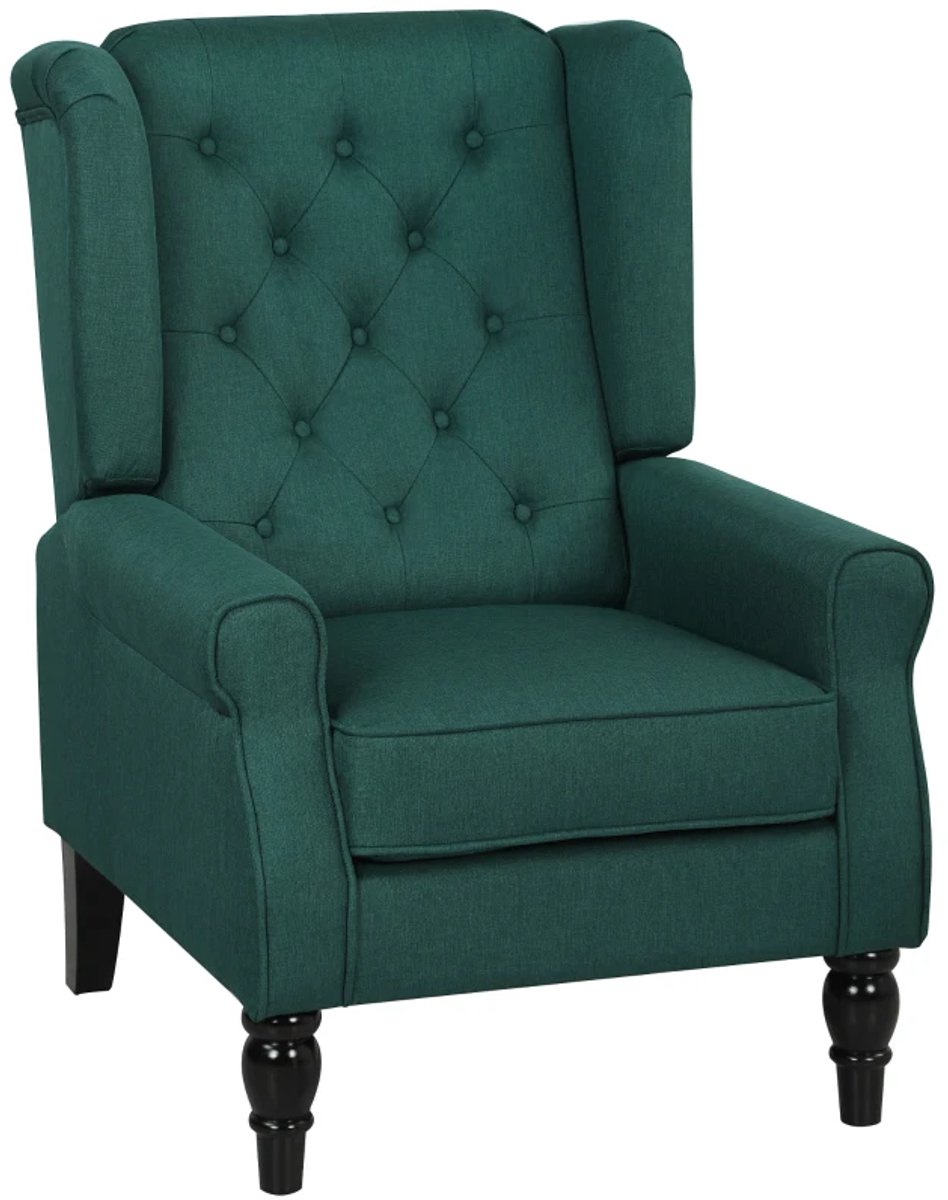 Fauteuil - Elegante Vleugelfauteuil - Dik Gevoerd - Afneembare Hoes - 74 x 86 x 102 cm - Donkergroen