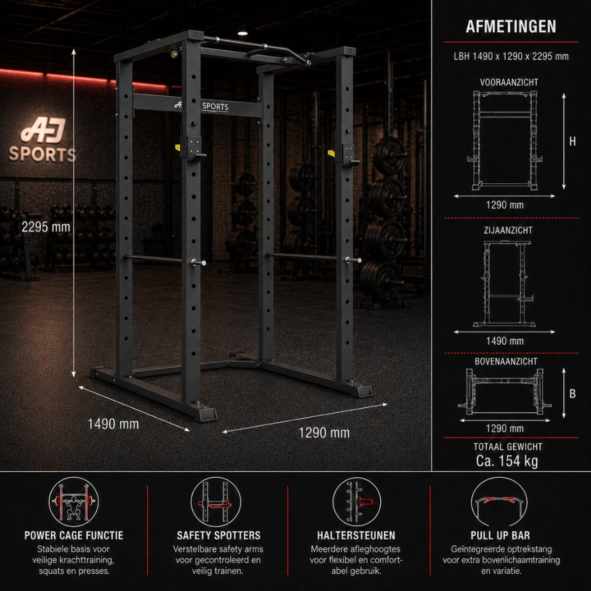 AJ-Sports Power Cage - Squat Rack met Safety Spotters thumbnail 5