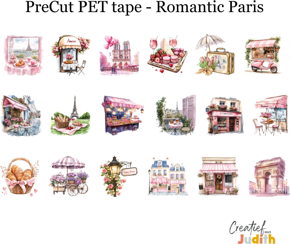 Bullet Journal Pet Tape Romantic paris - Planner Agenda Stickers - liefde stickers - Transparante stickers 2mtr - Scrapbook stickers - Doorzichtige Deco stickers - Pre-cut stickers - volwassenen en kinderen