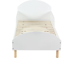 Kinderbed Wit met Uitvalscherm & Bodem – Peuterbed voor Kleuters 140x70 cm, Totaal 143x74x67,5 cm (Zonder Matras)