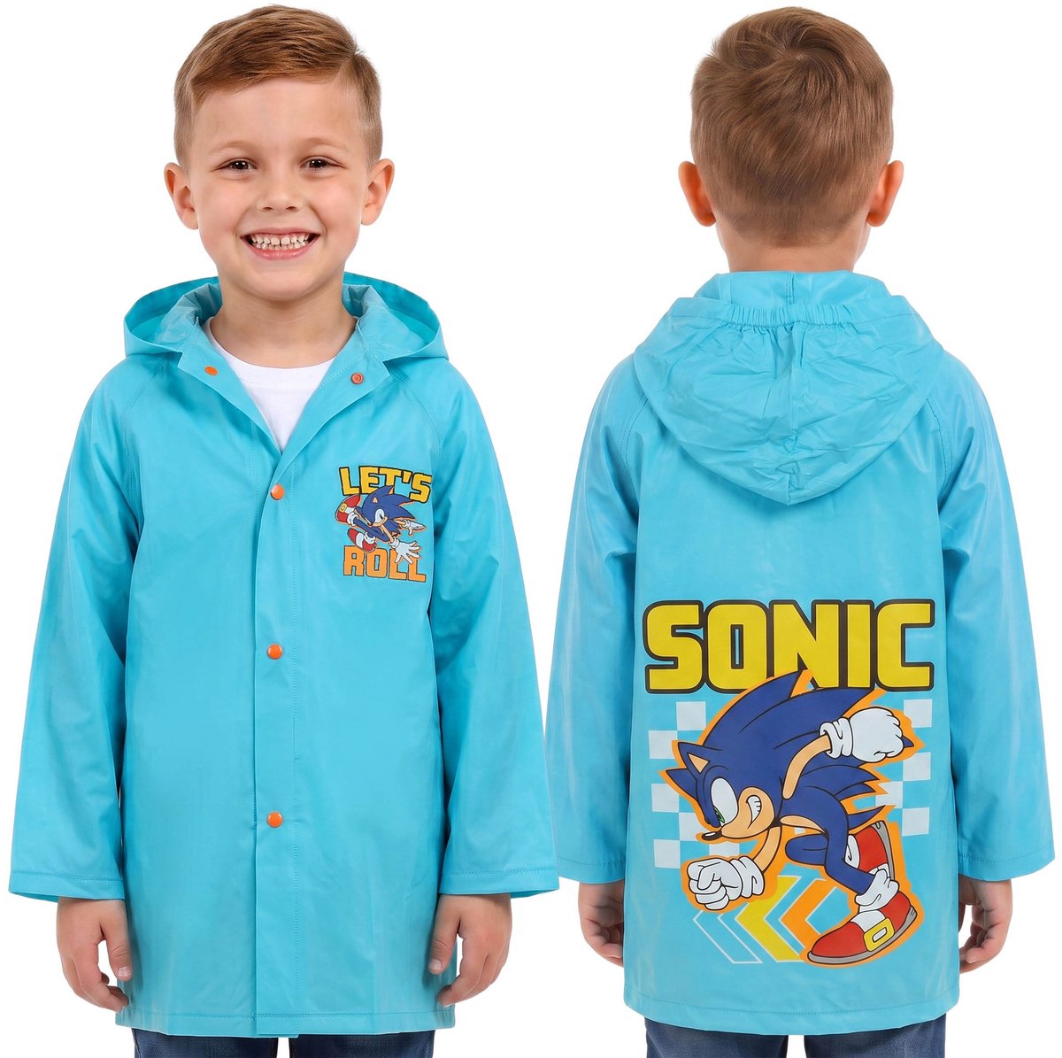 Sonic Blauw, jongensregenjas MET CAPUCHON, cape VOOR JONGENS 110/116