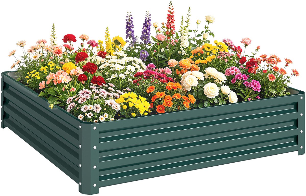 Moestuinbak - open bloembakken met een bodem van gegalvaniseerd staal - 120 x 120 x 30 cm - donkergroen