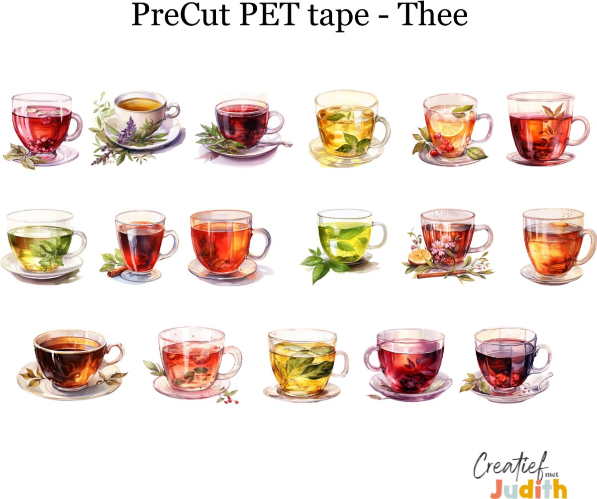Bullet Journal Pet Tape Thee kopjes - Planner Agenda Stickers - drinken stickers - Transparante stickers 2mtr - Scrapbook stickers - Doorzichtige Deco stickers - Pre-cut stickers - volwassenen en kinderen