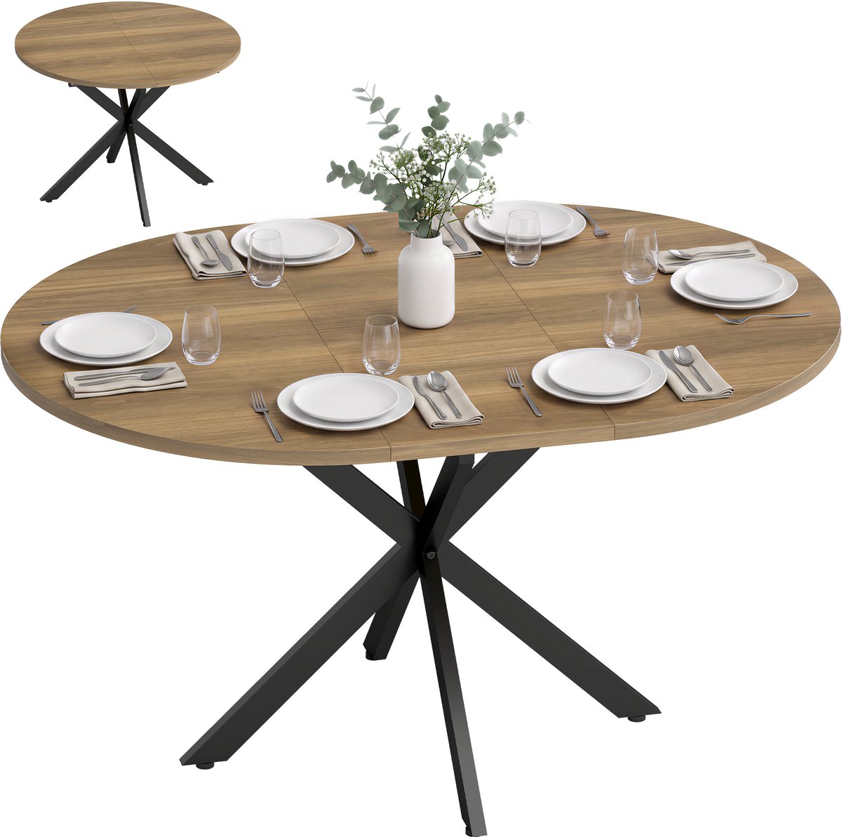 Eettafel - Uitschuifbare eettafel 4-6 personen - Spinpoot - Bruine houtlook