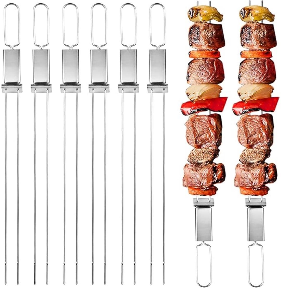 SSTRWGOOD 6 Stuks Grillspiesjes - Schaschlikspießen Edelstahl - 32x3cm - Makkelijk Te Reinigen en Voedsel Gemakkelijk Afneembaar - Geschikt voor BBQ, Grill - RVS Edelstalen Grillspiesjes Set
