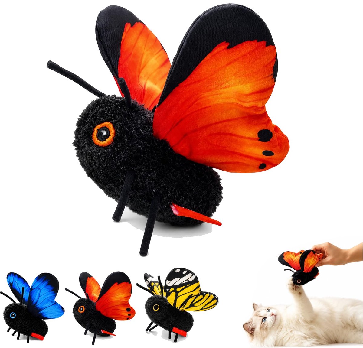 Namajunas - Kattenspeelgoed elektrisch - Slimme sensorische fladderende vlinder speelgoed - Kattenspeelgoed interactief - Kattenspeeltjes intelligentie - Zacht duurzaam pluche voor binnenkatten om achteraan te jagen - Oplaadbaar