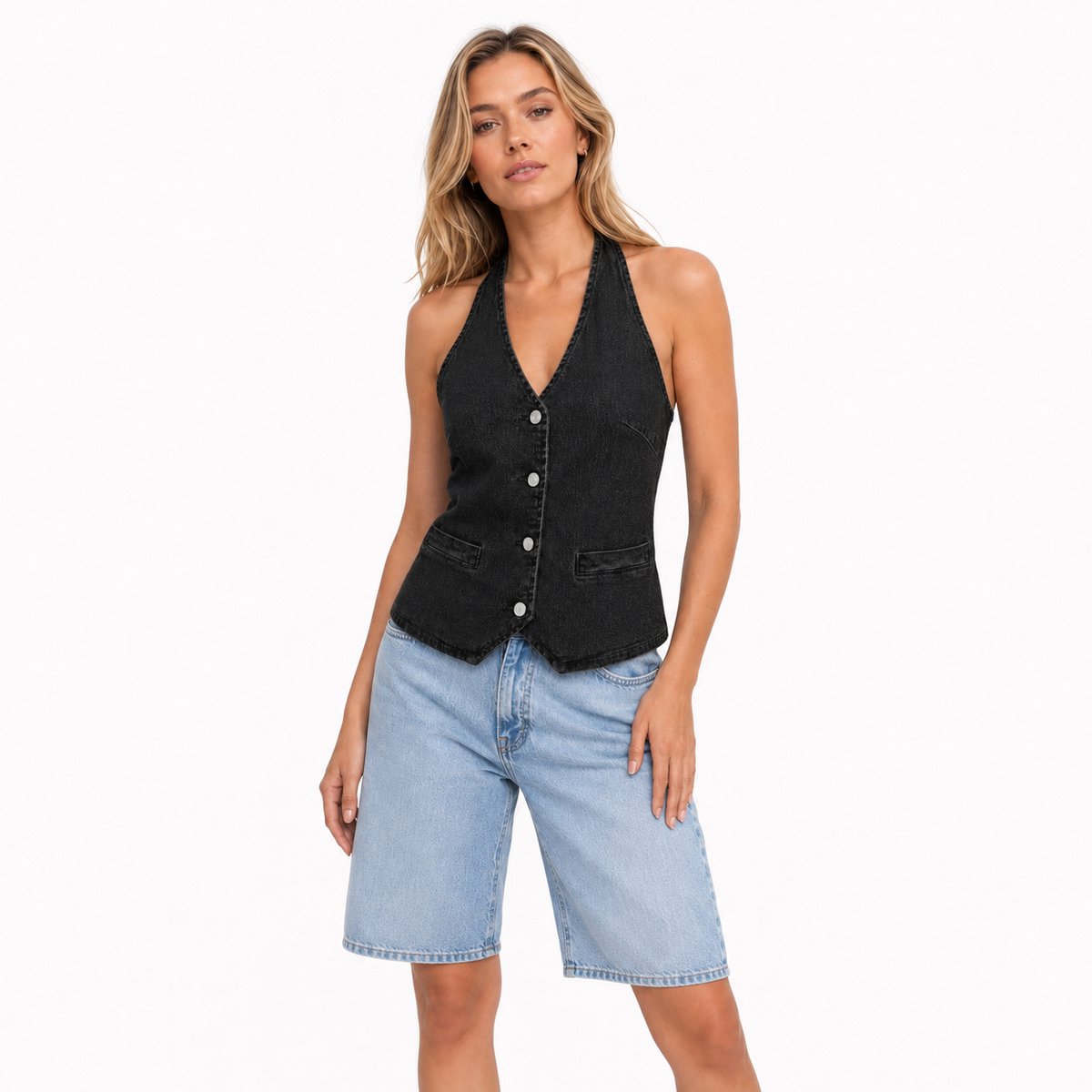 Imily Bela Dames Getailleerd Gilet met Halternek en Knopen