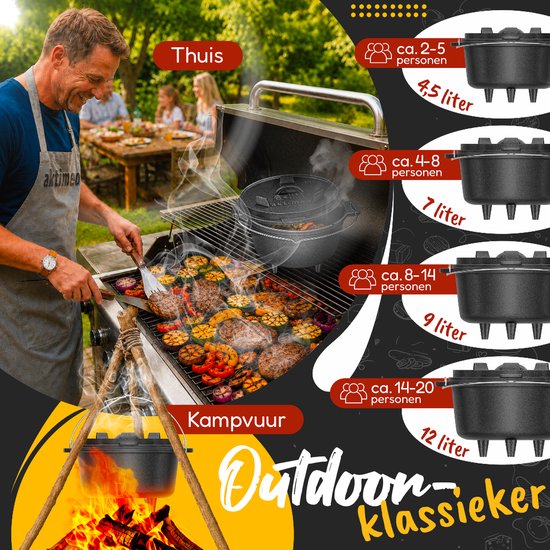 aktimeo Dutch Oven 4,5 L gietijzeren pan met deksel incl. accessoires en receptenboek — afbeelding 2