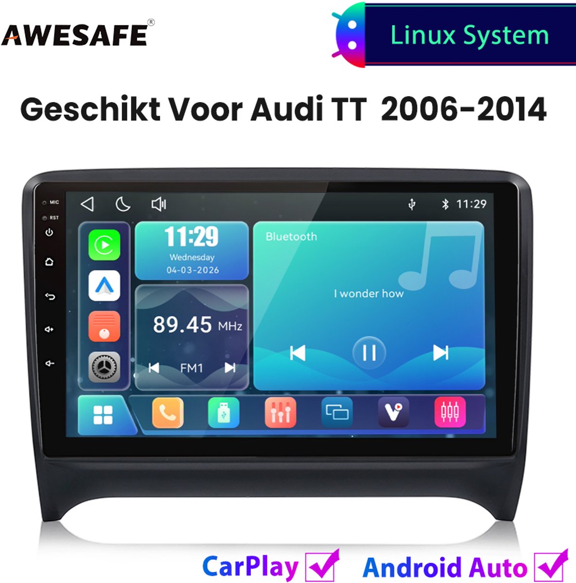 Awesafe Autoradio - Geschikt Voor Audi TT 2006 t/m 2014 - Draadloos Carplay Android Auto - Linux systeem - Touchscreen - Bluetooth Wifi - 2006 2007 2008 2009 2010 2011 2012 2013 2014