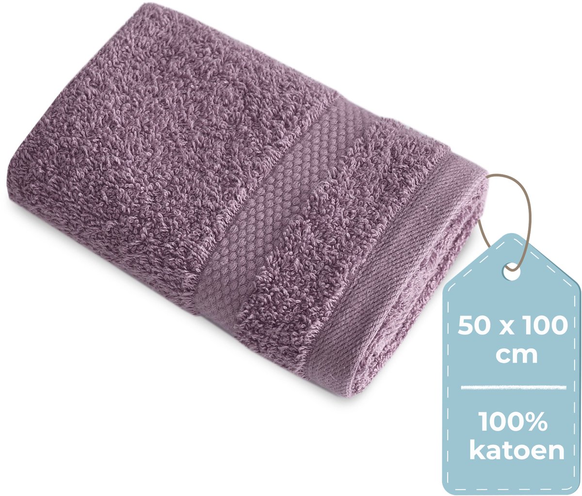 HUSH Living - Handdoek 100% Katoen - Per Stuk - 50×100 cm - Zware Kwaliteit 500g/m2 - Stijlvol Boord en Ophanglus - Vlierbes