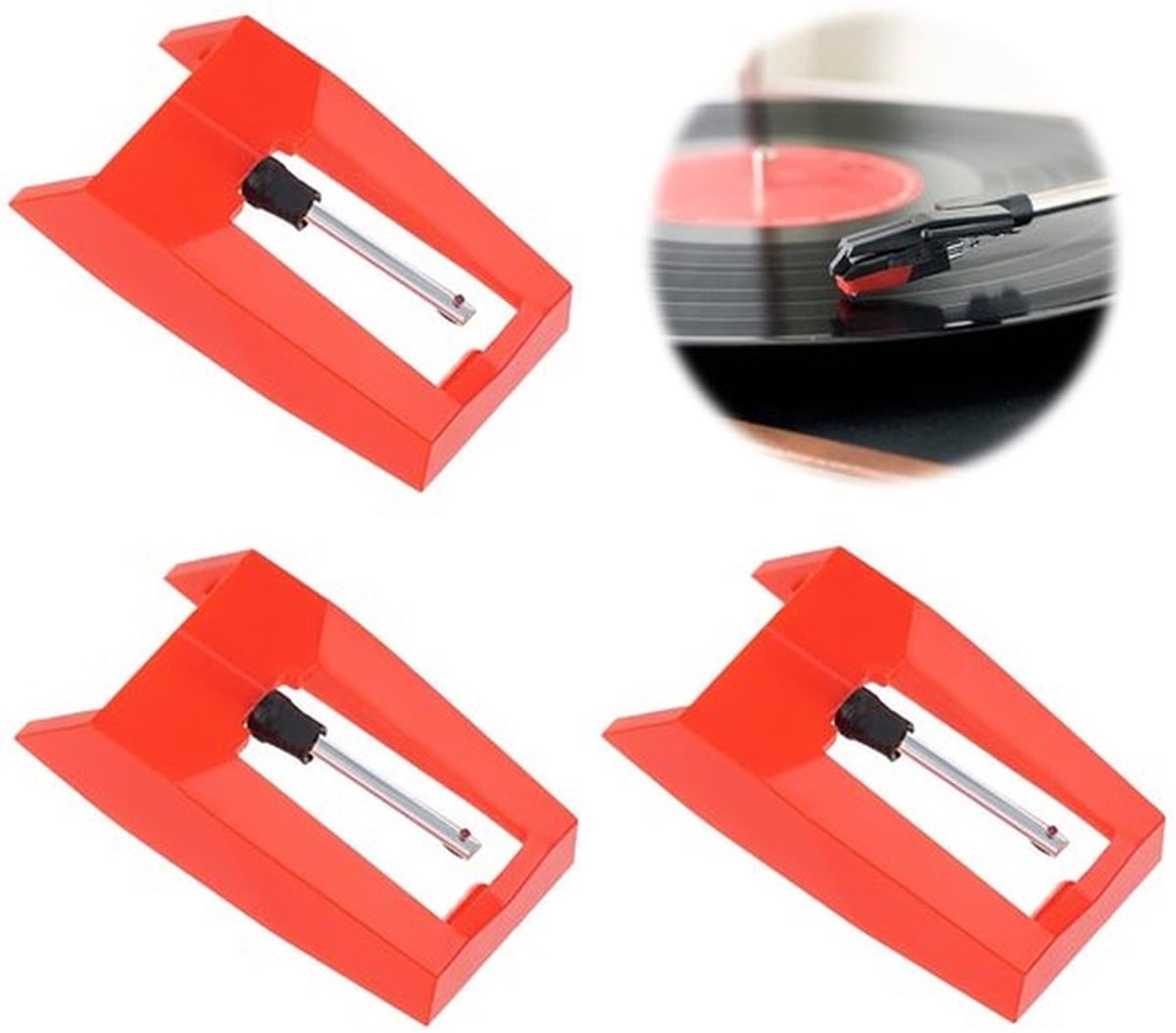 Platenspelernaald 3 Stuks - Reservepen van Diamant - Geschikt voor Platenspelers - Plug-and-Play - Hoogwaardig ABS en Metaalaluminium - Helder Geluid - Draaitafelnaald