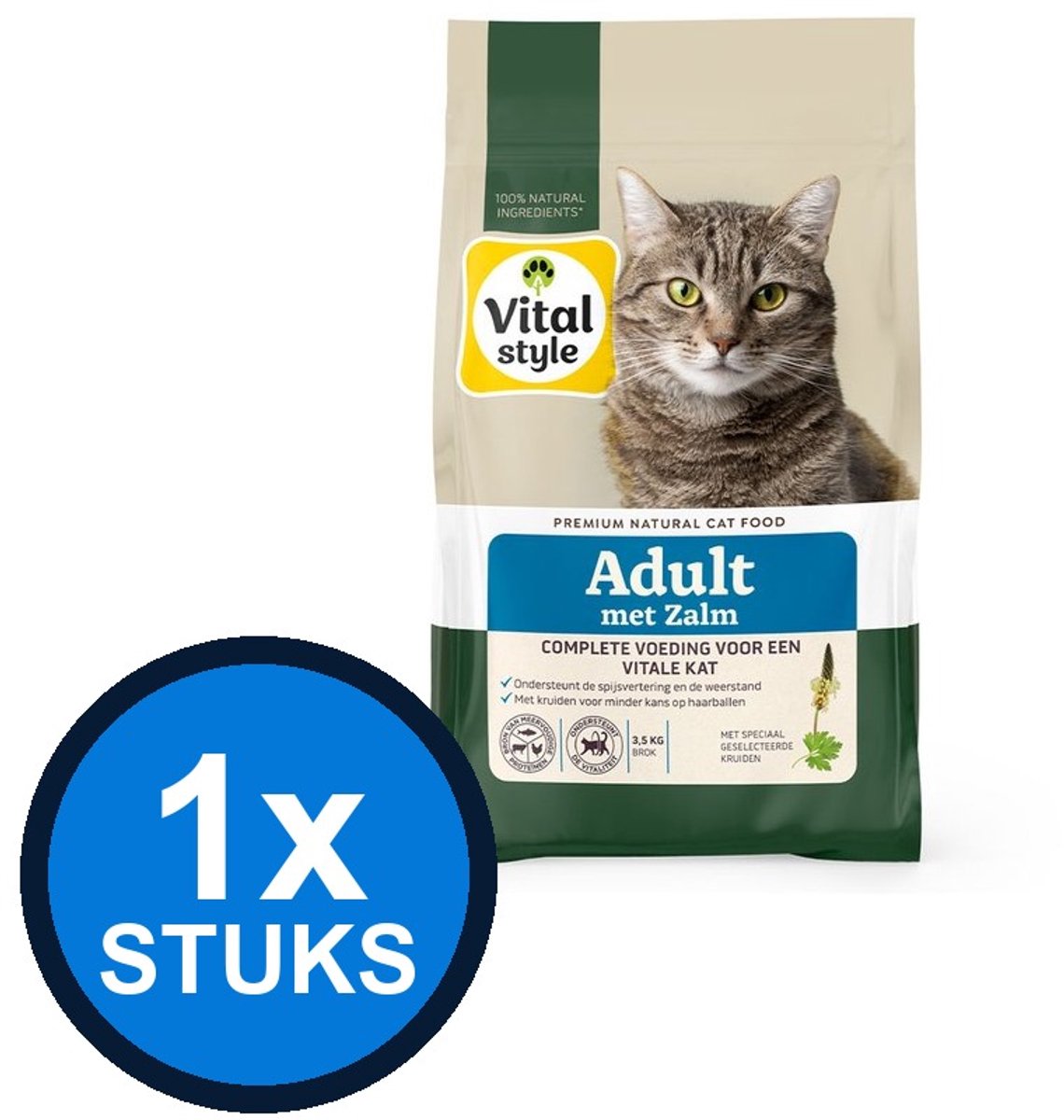 1x VITALstyle Kat Adult Zalm - Kattenvoer - 1,5kg