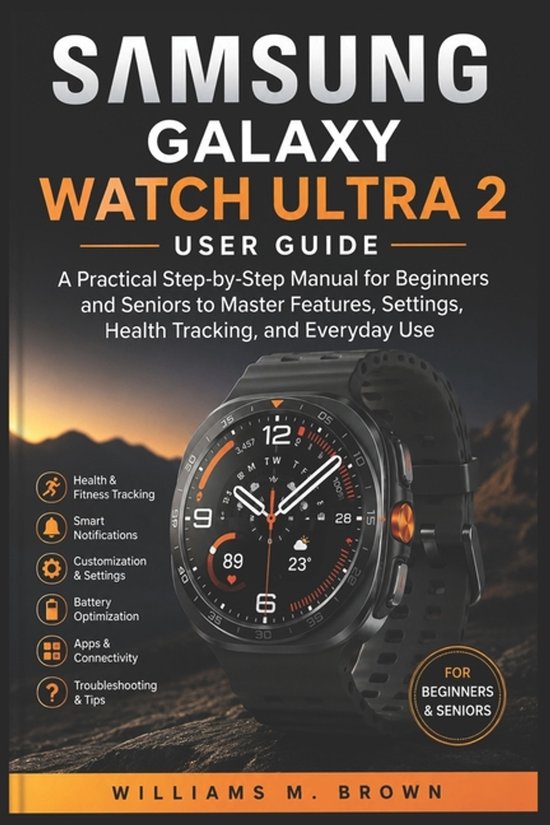 Samsung Galaxy Watch Ultra 2 Gebruikershandleiding met afbeelding van het horloge en de inhoudsopgave.