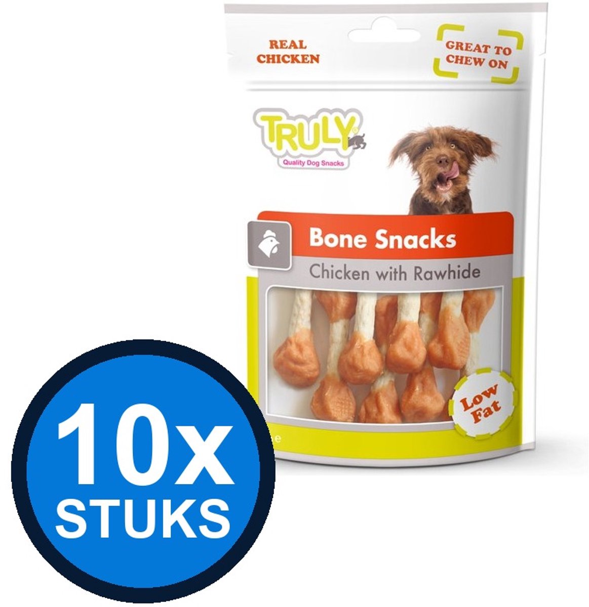 10x Truly Bone Snacks Kip - Hondensnack - 90g