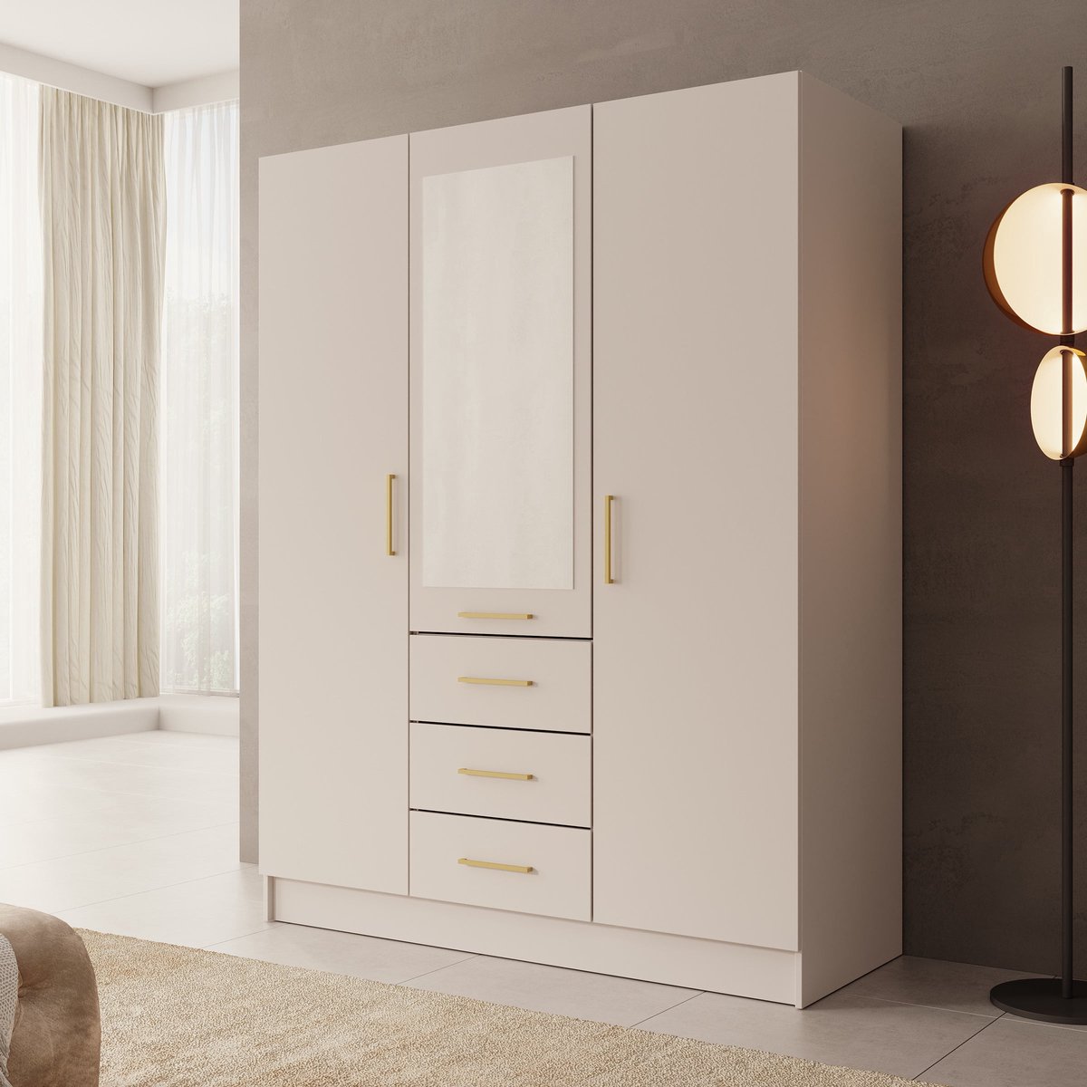 Meubella - Komodo - Kledingkast met 3 deuren - Beige - 150x61x201 cm
