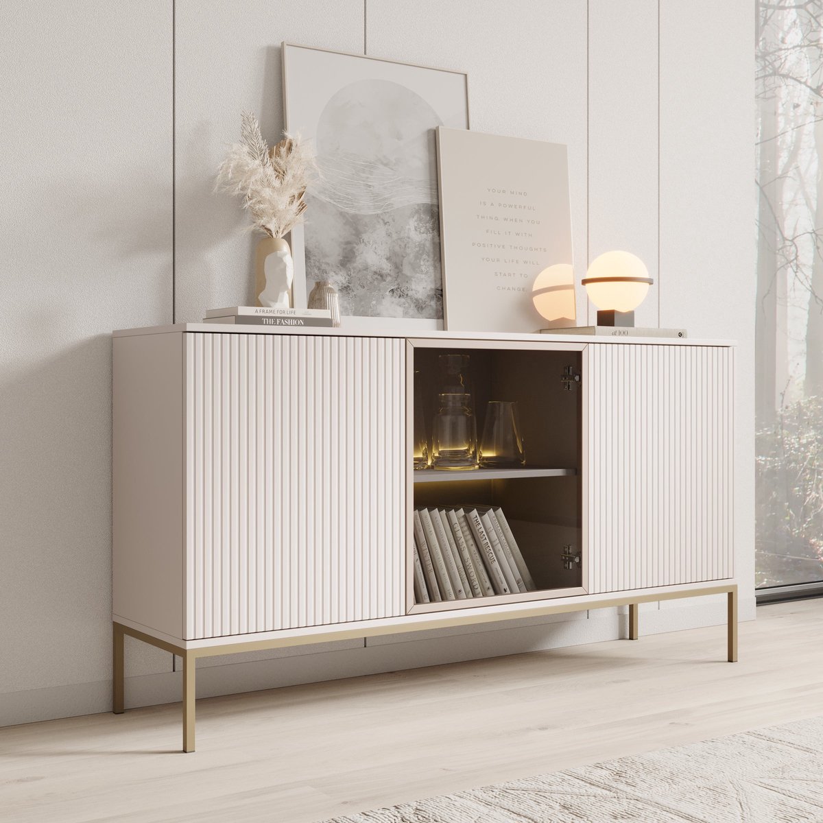 Meubella - Legend - Dressoir - Beige - 153x39x83 cm