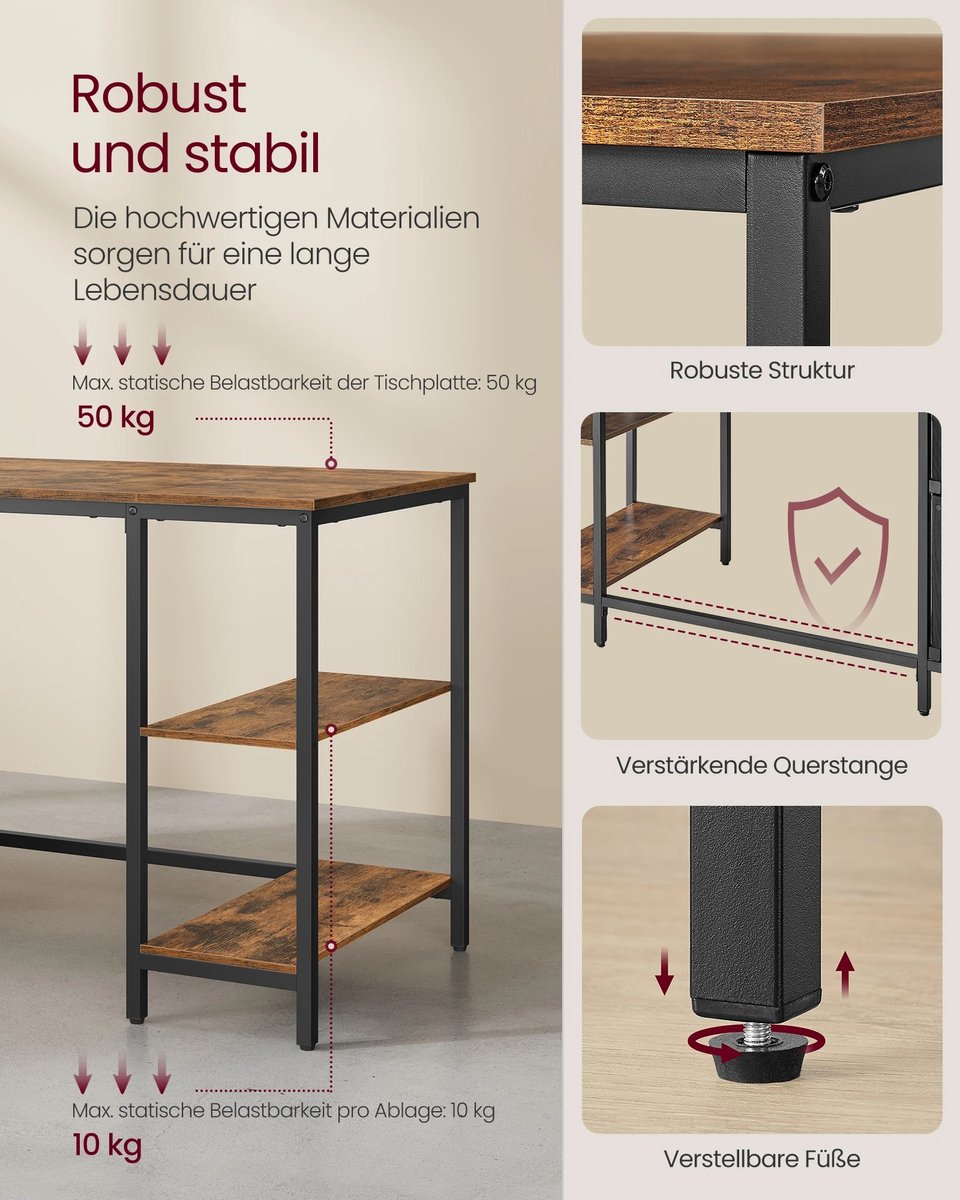 Lamor Bureau - Computerbureau - Kantoortafel - Bureaus - Werkplek - Opbergruimte - 140 x 60 x 76 cm - Draagvermogen 50 kg