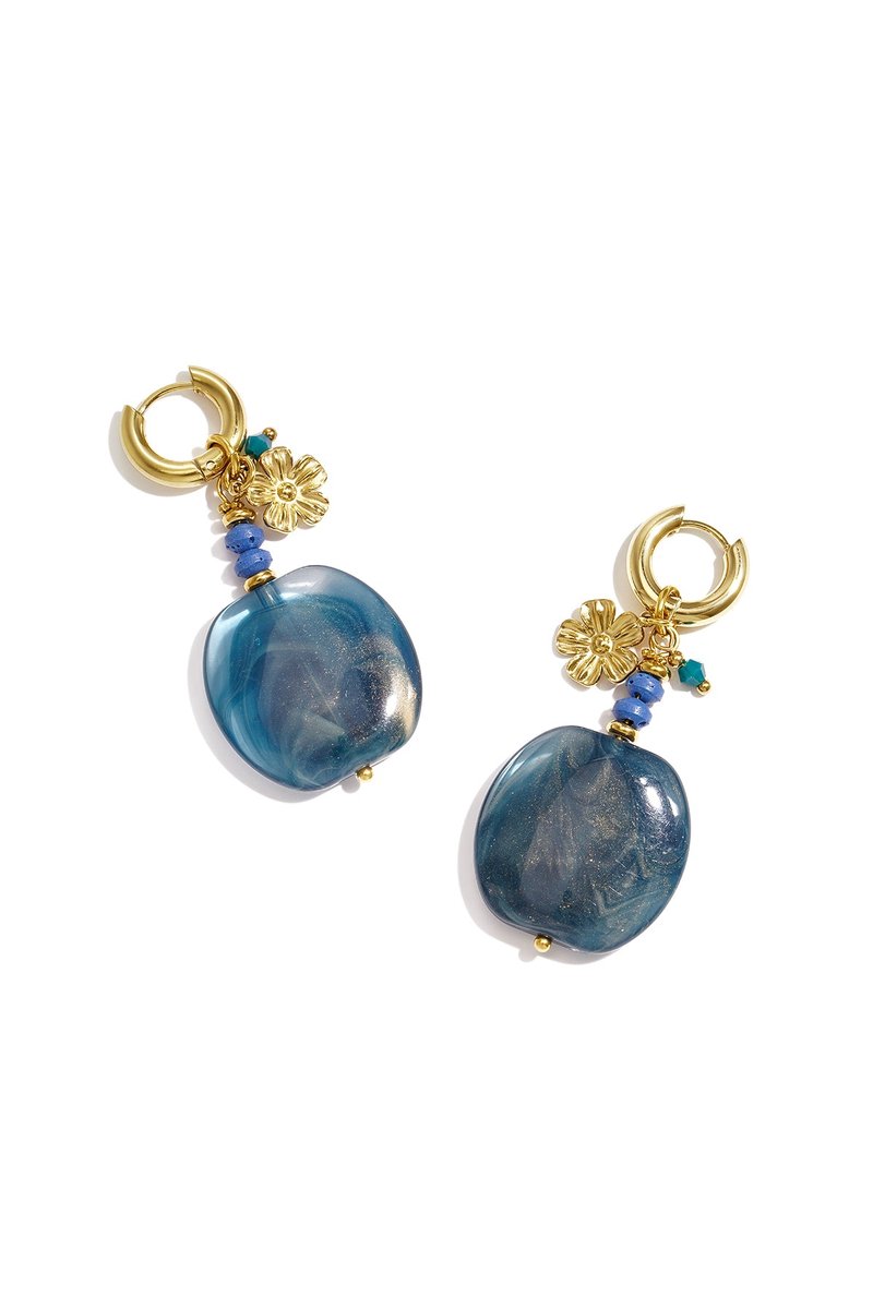 Liora - Bloem Oorbellen - Stainless Steel - - Blauw