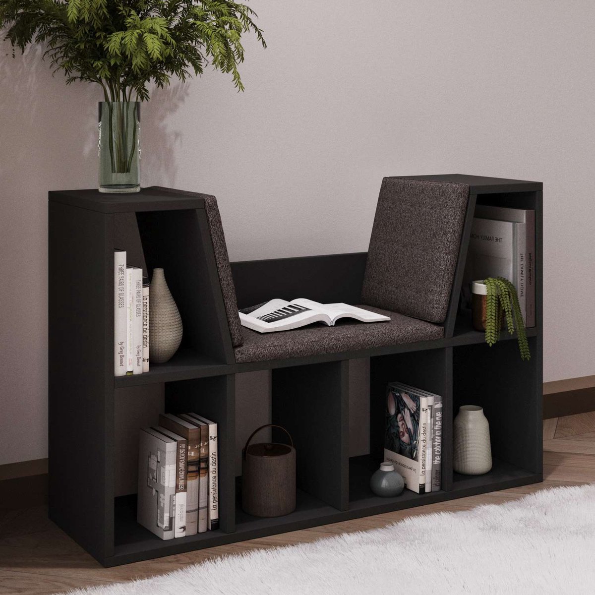 Skye Decor , Boekenkast, Livora - Anthracite, Gemelamineerde spaanplaat, Antraciet, 103 x 30 x 63 cm