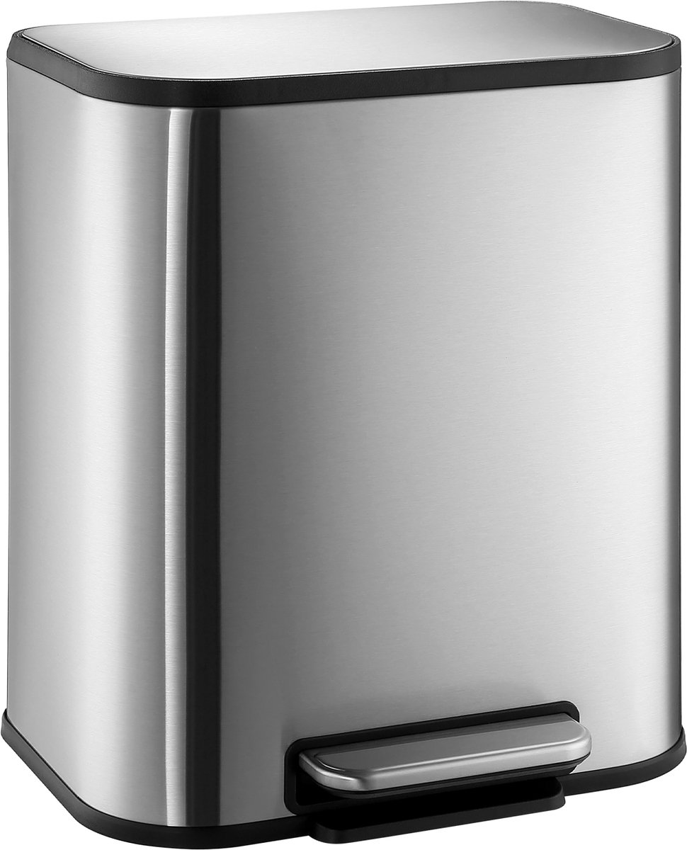 Rechthoekige Handsfree Afvalbak 20L - 36.5x29.3x42.5cm - Prullenbak RVS - Pedaalemmer - Uitneembare Binnenemmer - Geurvrij - Voor Kantoor Keuken Badkamer - Zilver