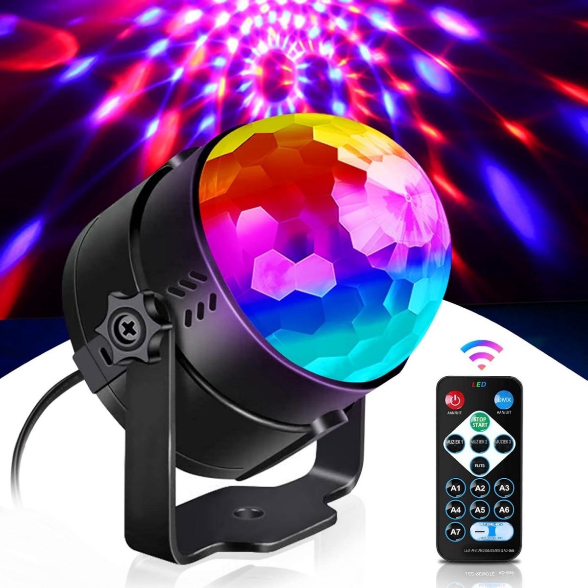 SSTRWGOOD Discokogel - LED Disco Licht met 360° Rotatie - Muziekgestuurd, Afstandsbediening en Automatische Modus - Geschikt voor Thuis, Feestjes en Kerst - RGB Kleuren en Snelheidsregeling - Met EU Stroomadapter en Infrarood Afstandsbediening