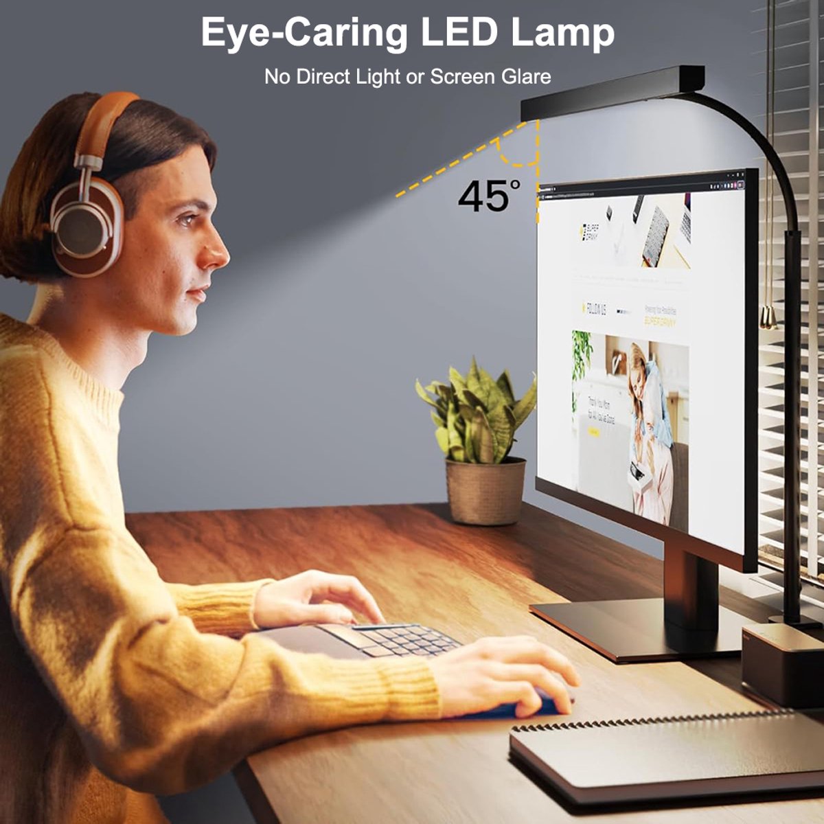 MUPOO Bureaulamp LED Dimbaar - Leeslamp met 40 cm Brede Lampkop & 70 cm 360° Flexibele Zwanenhals - Werklamp met 3 Lichtkleuren & 10 Helderheidsstanden - Hobbylamp voor Kantoor, Studie, Tekenen, Naaien en Handwerk - USB Voeding thumbnail 3