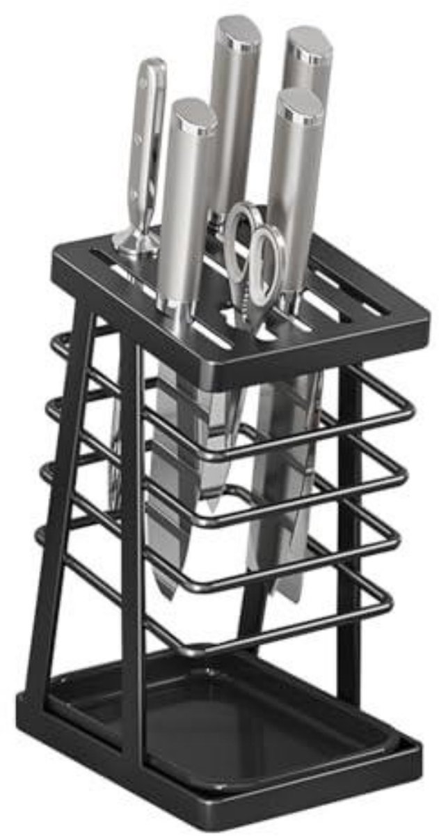 longziming -Keuken Organizer voor Keukengerei - Grote Bestekhouder met 3 Vakken - Kookgerei Houder voor Spatels, Lepels en Schrapers - Open Ontwerp - 15 x 11 x 22 cm - Zwart