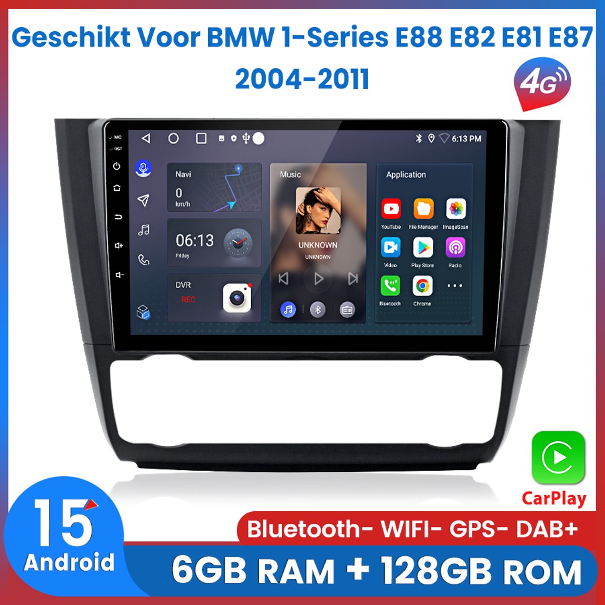 Awesafe Autoradio 6GB+128GB met Carplay en Android auto - Geschikt Voor BMW 1-Series E88 E82 E81 E87 2004 t/m 2011 - Radio scherm met Navigatie GPS - 8 Kern V1PRO Versie - Draadloos Apple Carplay & Android - 2004 2005 2006 2007 2008 2009 2010 2011