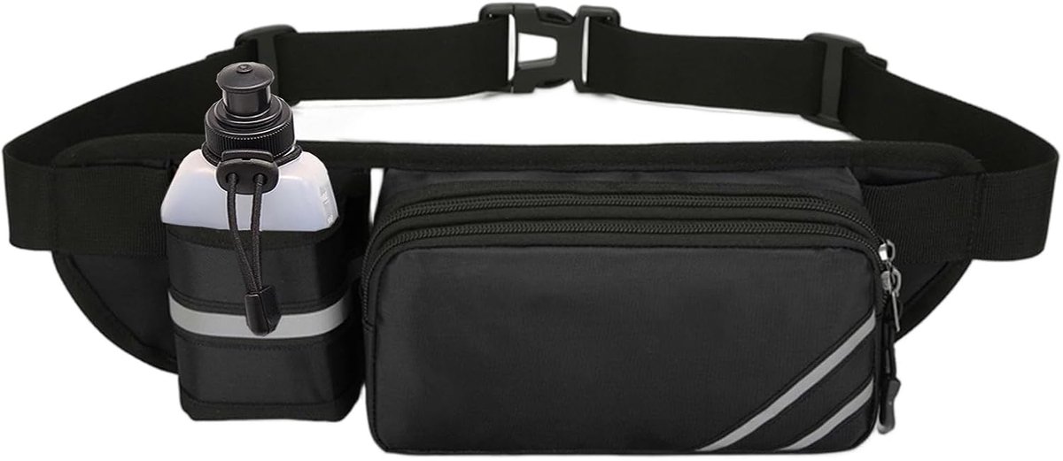 Hardloopriem met Bidonhouder - Grote Heuptas en Crossbody Tas voor Heren, Dames en Kinderen - Sporttas met Telefoon- en Sleutelvak voor Hardlopen, Wandelen, Fitness, Reizen en Fietsen