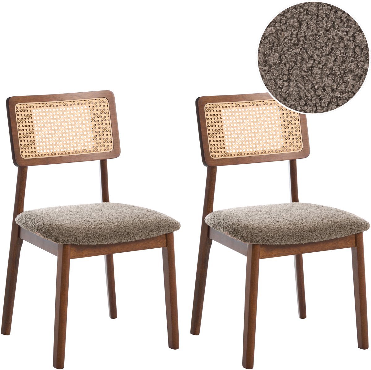 EMBAR - Eetkamerstoel set van 2 - Bruin/Taupe - Rubberhout/Bouclé