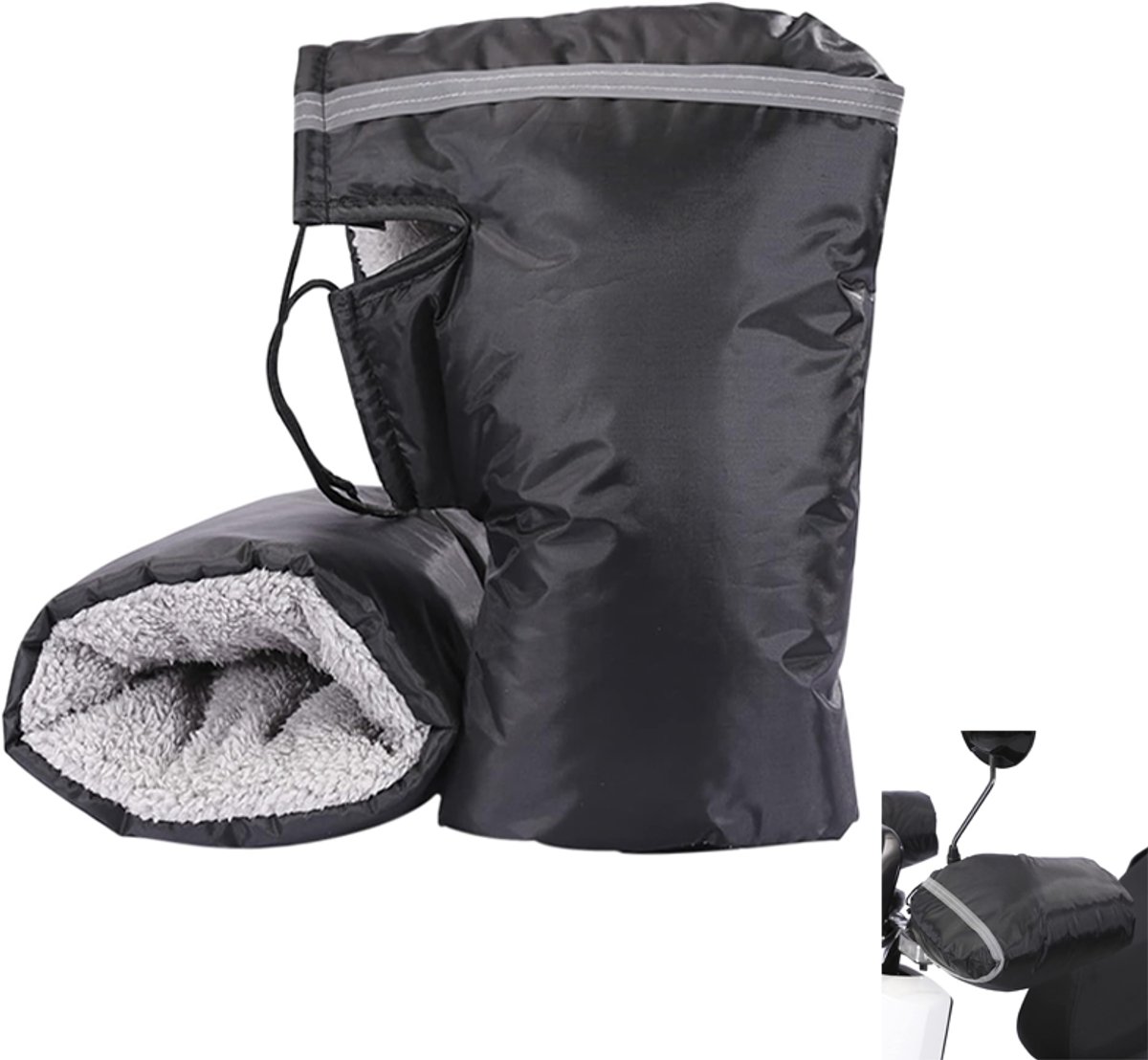 KZQ 1 paar universele motorhandkappen - Winddichte waterdichte handwarmers voor motor en ATV - Met reflecterende strips voor winterveiligheid - Zwart
