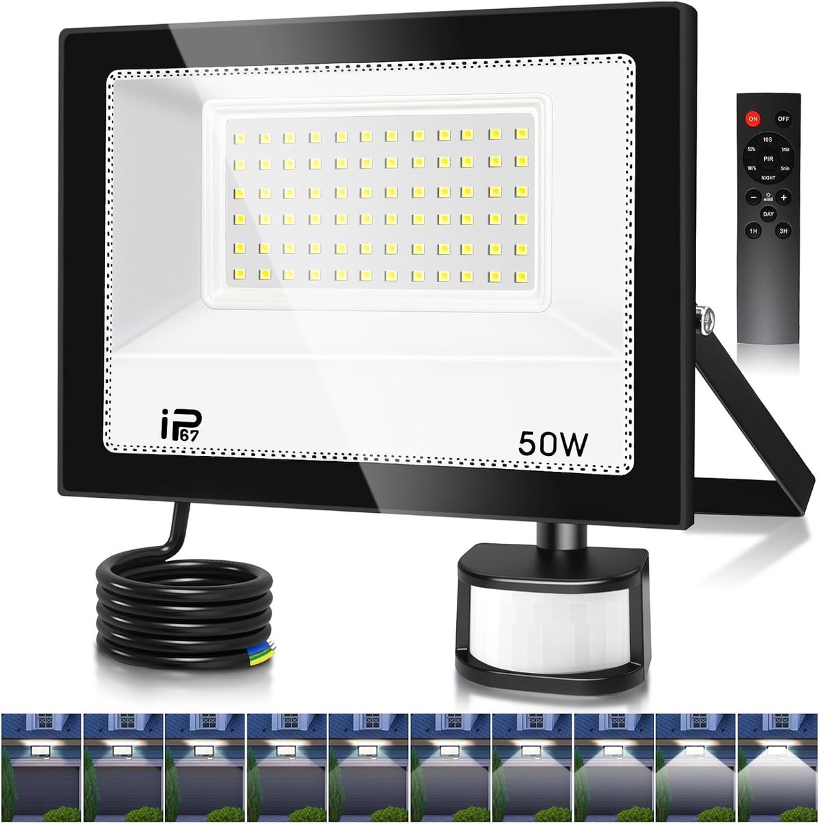 Led-buitenlamp met Bewegingsmelder - 50W - 1 Stuk - Met Afstandsbediening - Voor Buitenverlichting