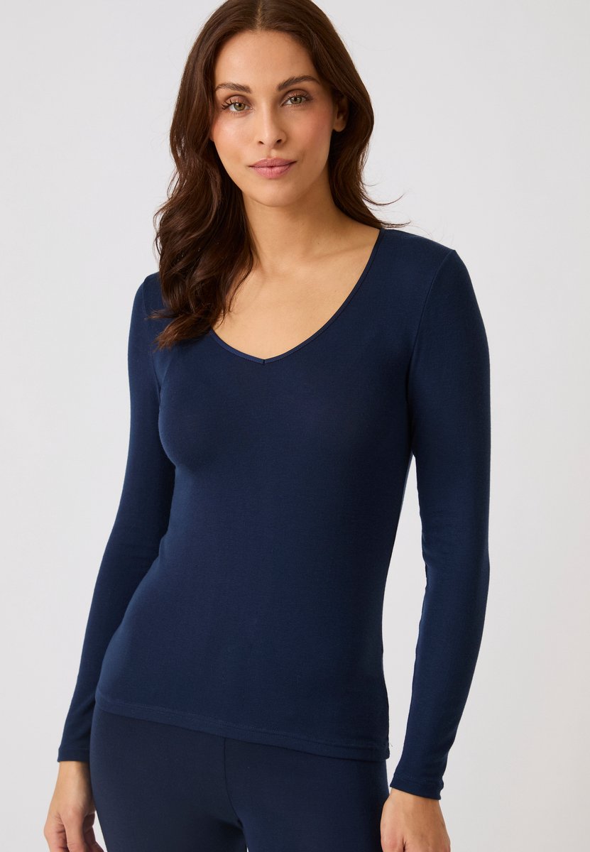 Damart - Thermolactyl Sensitive T-shirt lange mouw V-hals - Dames - Blauw - 46-48 (L)