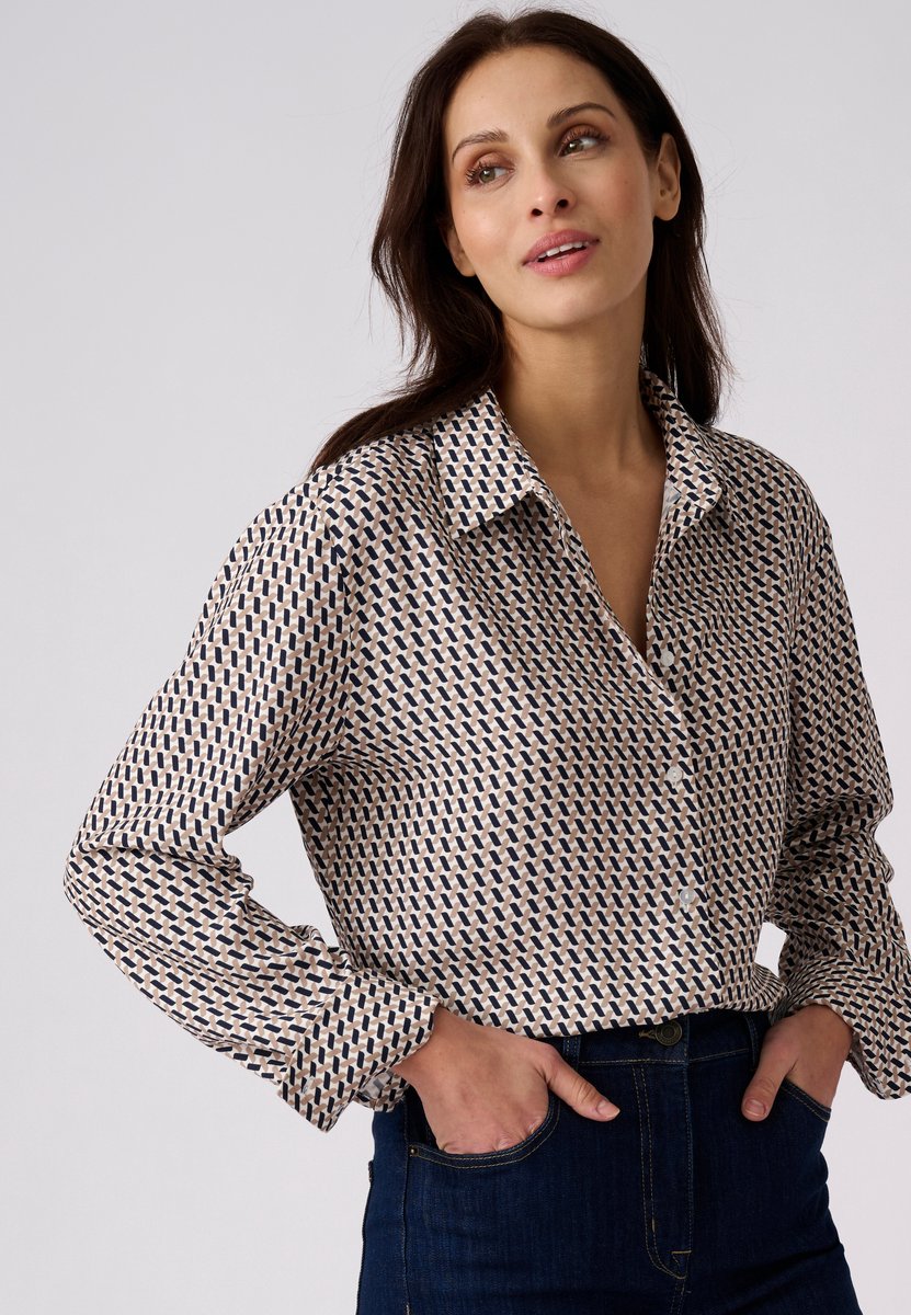 Damart - Gestreepte overhemdblouse vezels pure viscose - Dames - Beige - 38